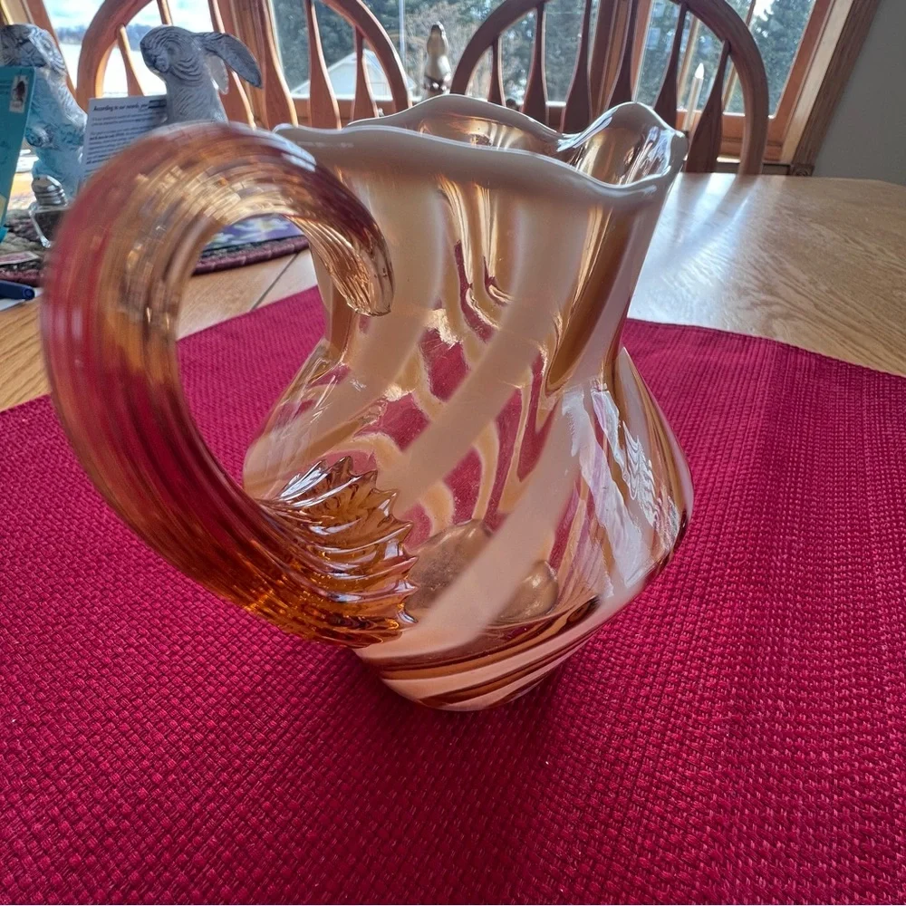 Fenton cameo opalescent glass spiral optic creamer or small pitcher.